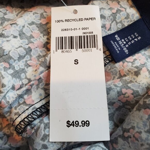 NWT GAP SZ S Short Sleeve V-Neck, Open Back Blue Multi-color Floral Rayon Dress - Picture 8 of 11